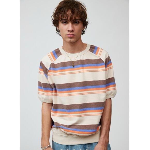 Urban Outfitters Men's Medium 90s Striped Short Sleeve Raglan Sweatshirt Retro - Picture 1 of 4